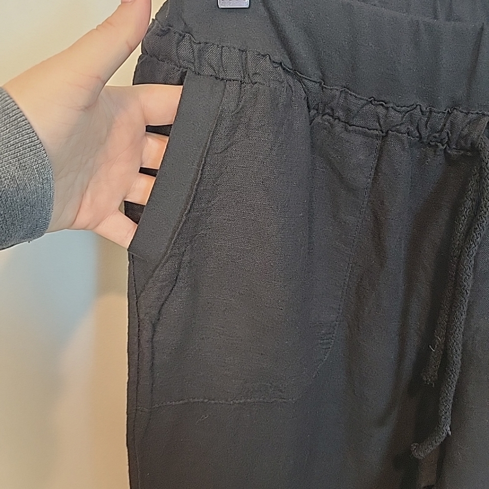 Belle France Linen Pants Pull‎ On Black Women Lightweight Drawstring Pants - Picture 3 of 14